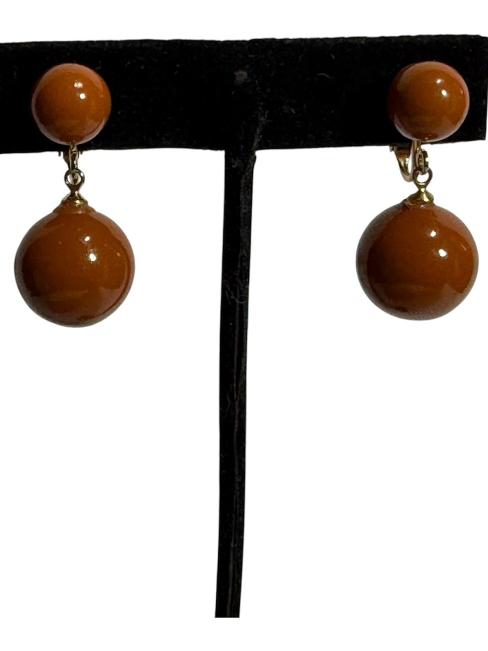 Vintage Butterscotch Gum Ball Drop Clip On Earrings Lucite Plastic